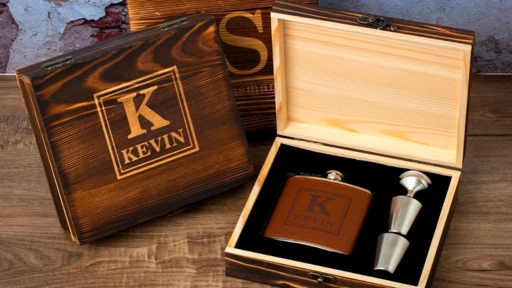 Personalized Flask Set with Wooden Box