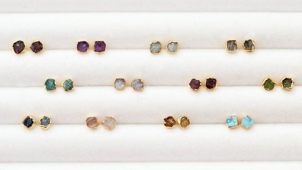 Gemstone Stud Earrings with Collet Setting