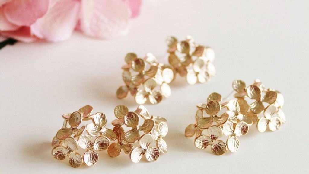 Gold Plated Hydrangea Flower Earrings