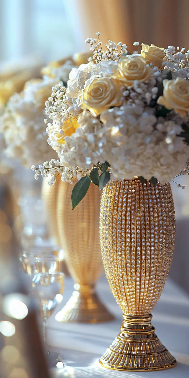 Gold Vases with Crystal Beads