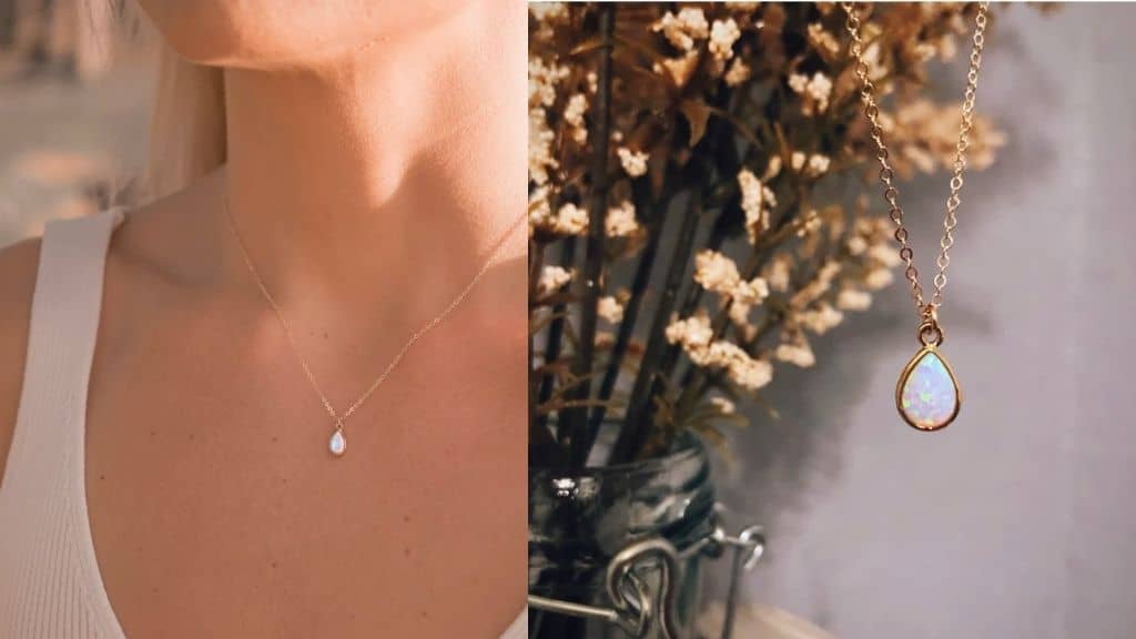 Dainty Opal Necklace with Gold or Silver