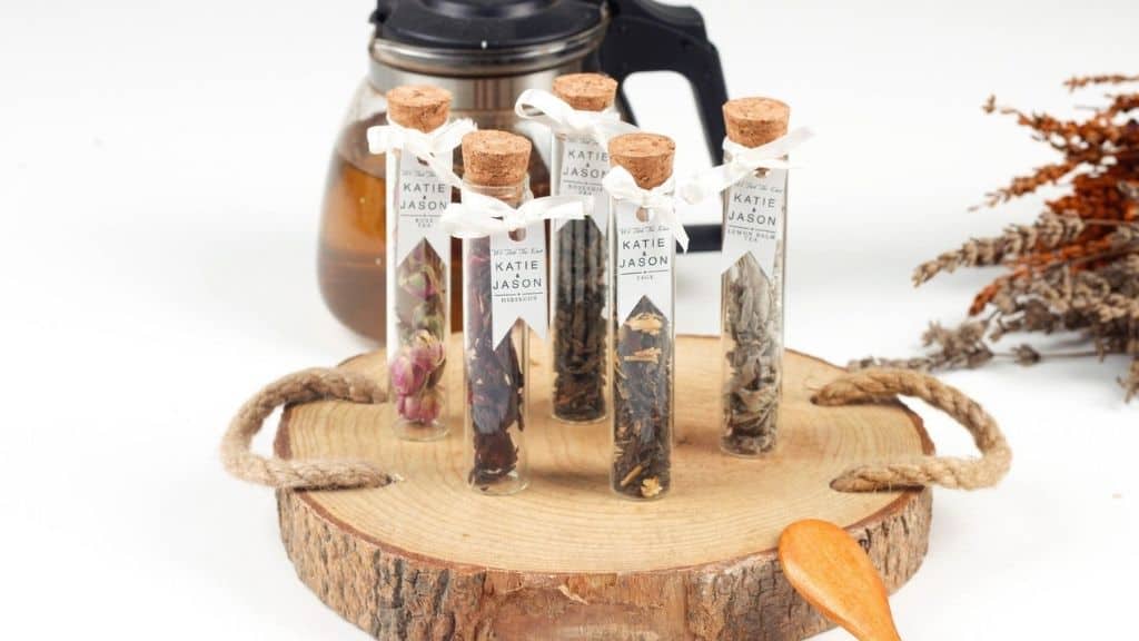 Custom Glass Wedding Tea Jars with Name Tags