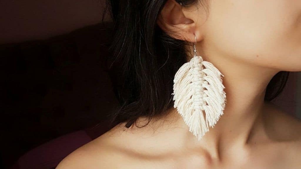 Handmade Macrame Feather Tassel Earrings