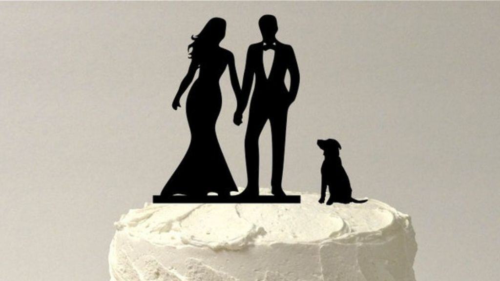 Custom Wedding Cake Topper with Dog Silhouette