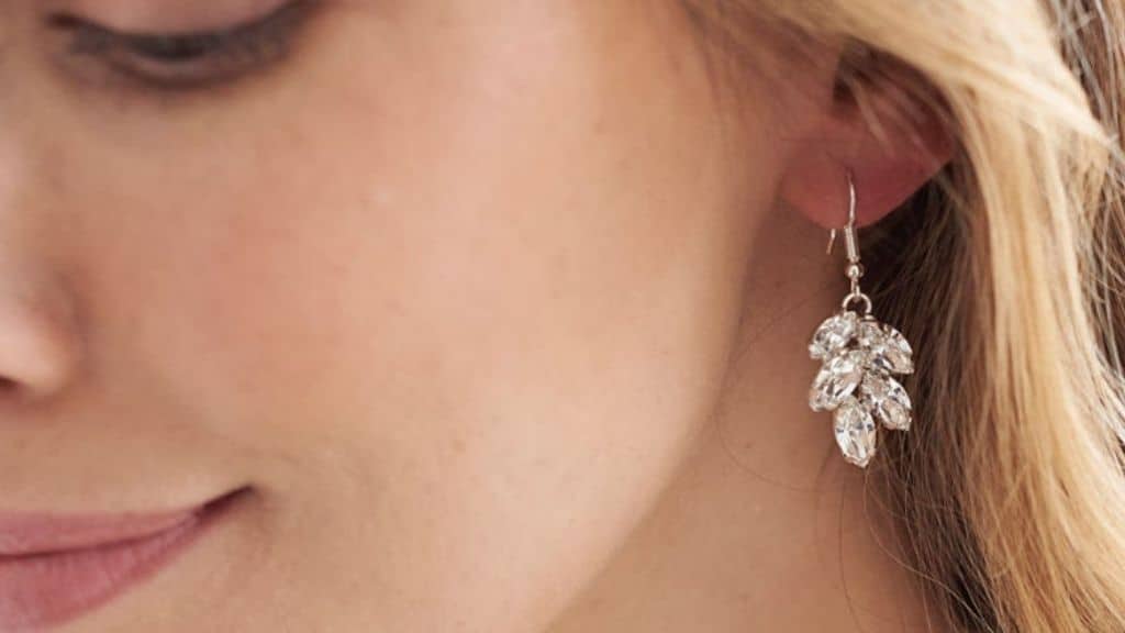 Opal Rhinestone Leaf Bridal Earrings
