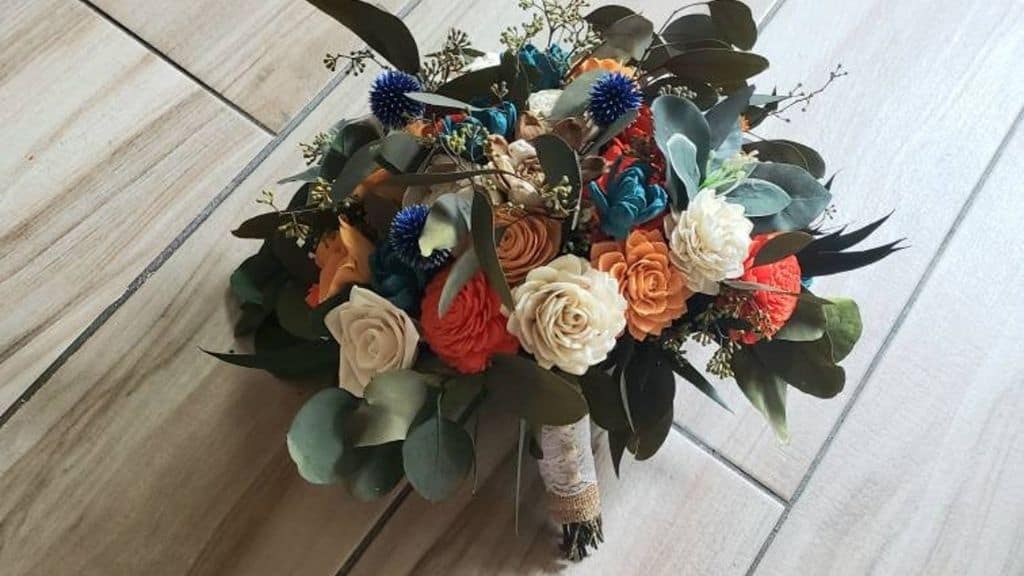 Teal Orange Peach Sola Wood Wedding Bouquet