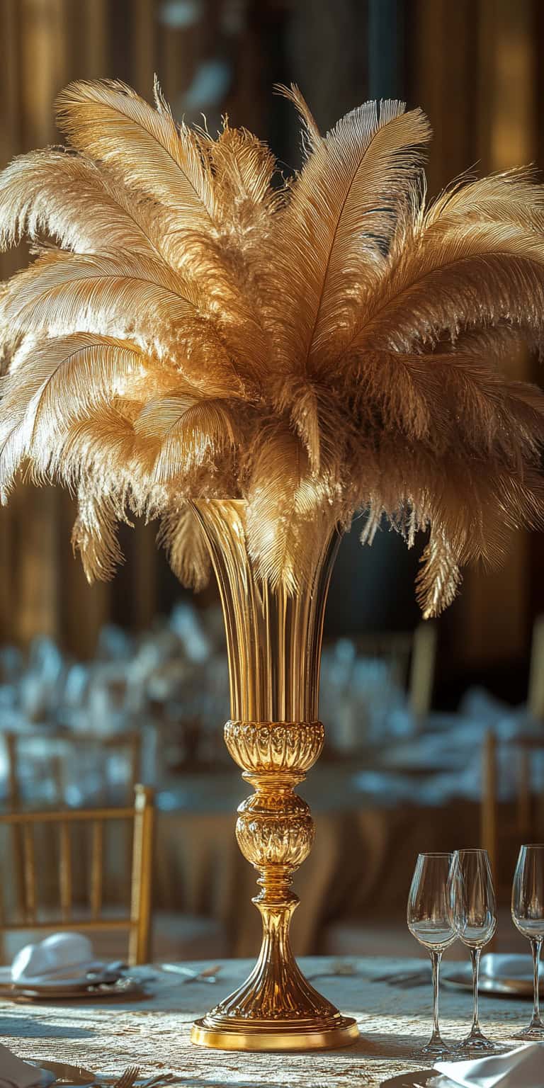Ostrich Feathers in Gold Vase 1
