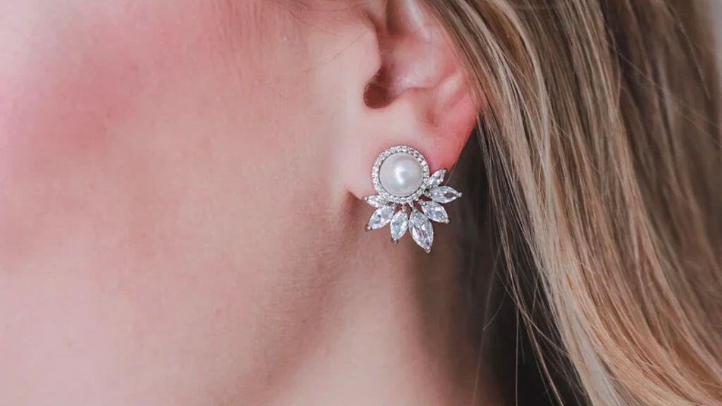 Harlow CZ Pearl Wedding Stud Earrings