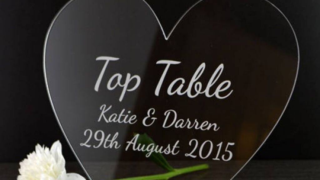 Heart Shaped Acrylic Wedding Table Sign
