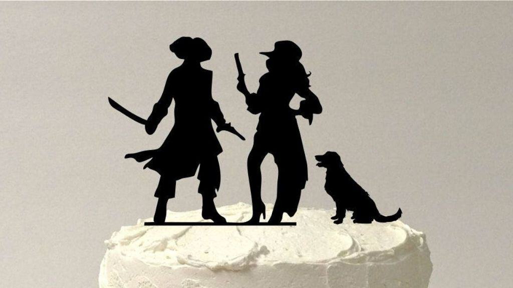 Pirate Wedding Cake Topper with Dog