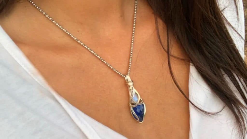 Moonstone Rainbow Blue Pendant Necklace