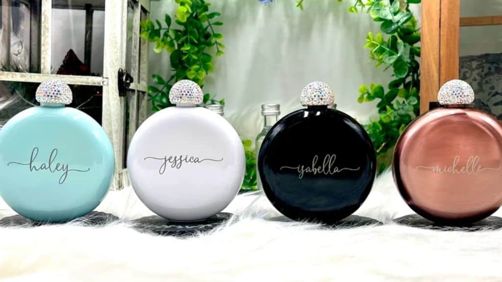 Personalized Round Flasks with Rhinestone Lid
