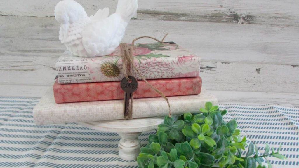 Shabby Chic Floral Book Stack Centerpiece