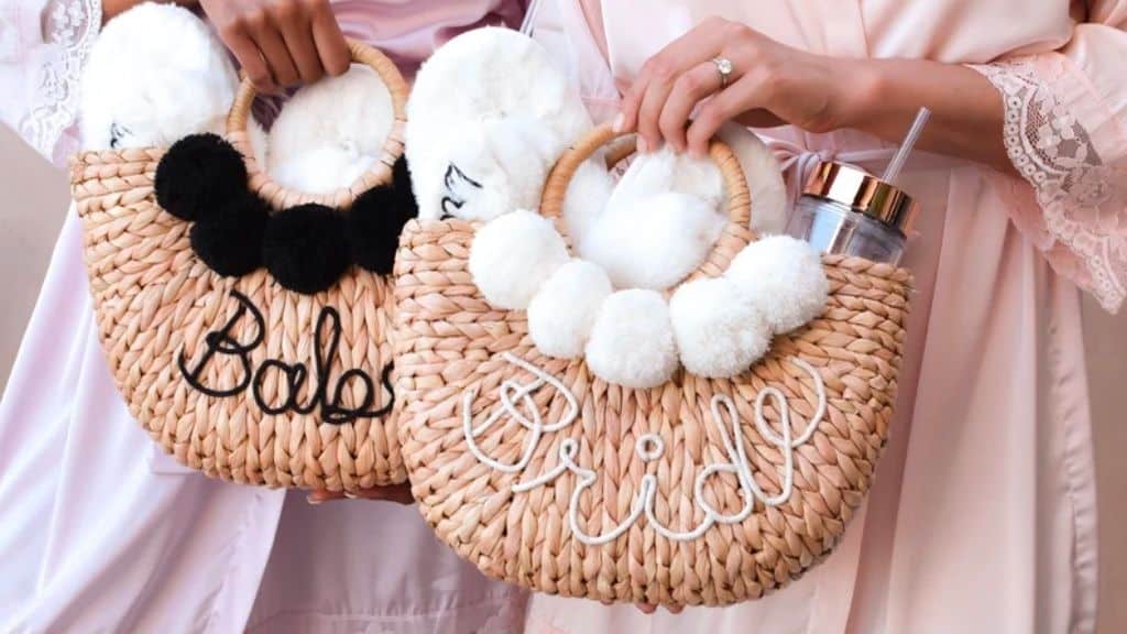 Straw Purse with Bride Pom-Poms