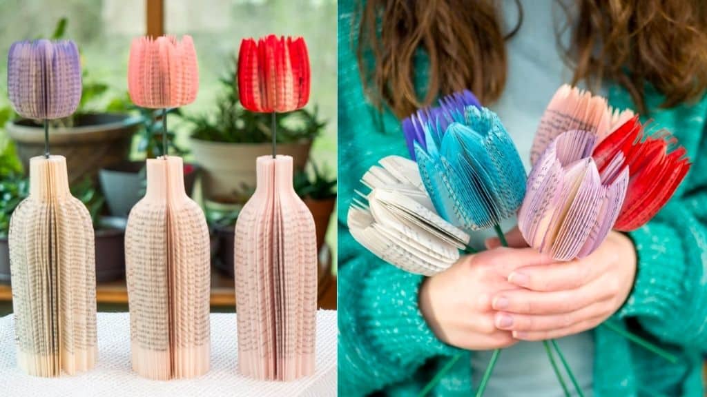 Tulip Vase Made from Repurposed Book Pages
