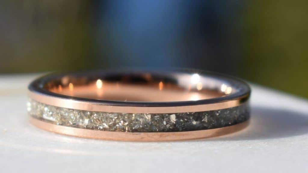 Tungsten Rose Gold Ring with Silver Glass