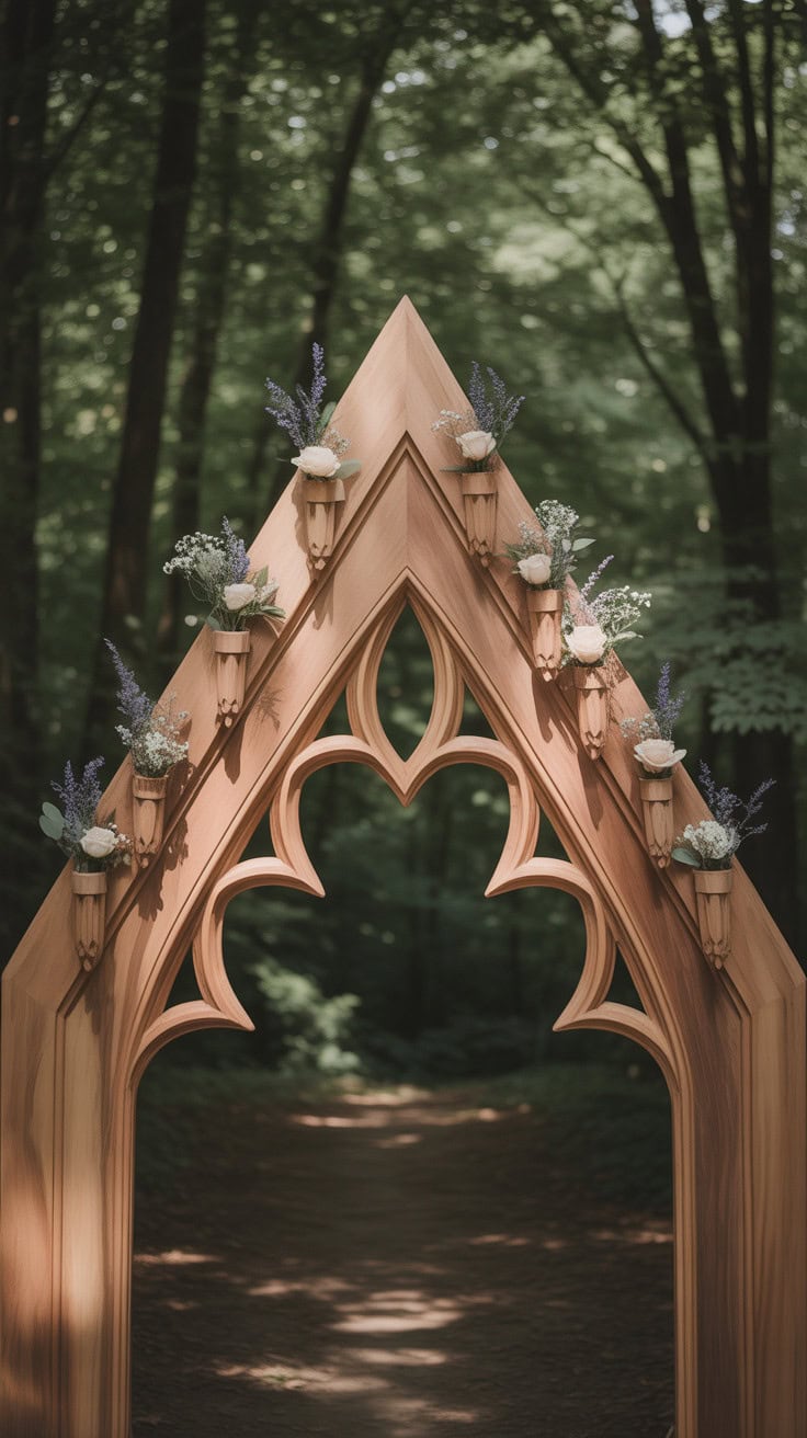 a photograph of a pointed wooden archway rGaugeK5QeKwYoQvYhINpA mtjdvQr0T22NQh2OYjbMMg