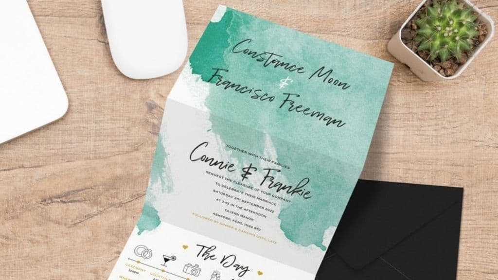 Unique Watercolour Concertina Wedding Invitation