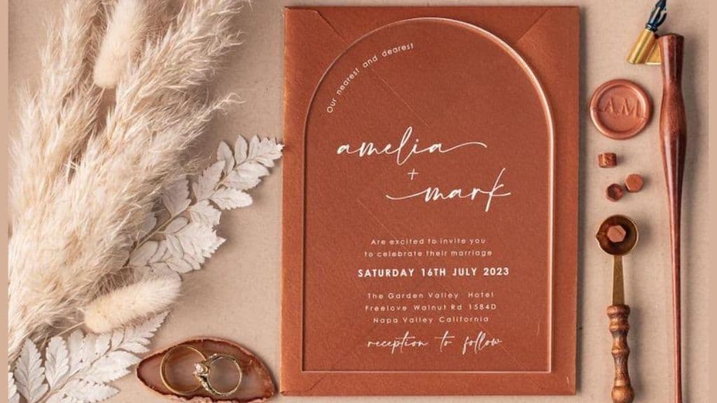 Arch Acrylic Modern Terracotta Wedding Invitations