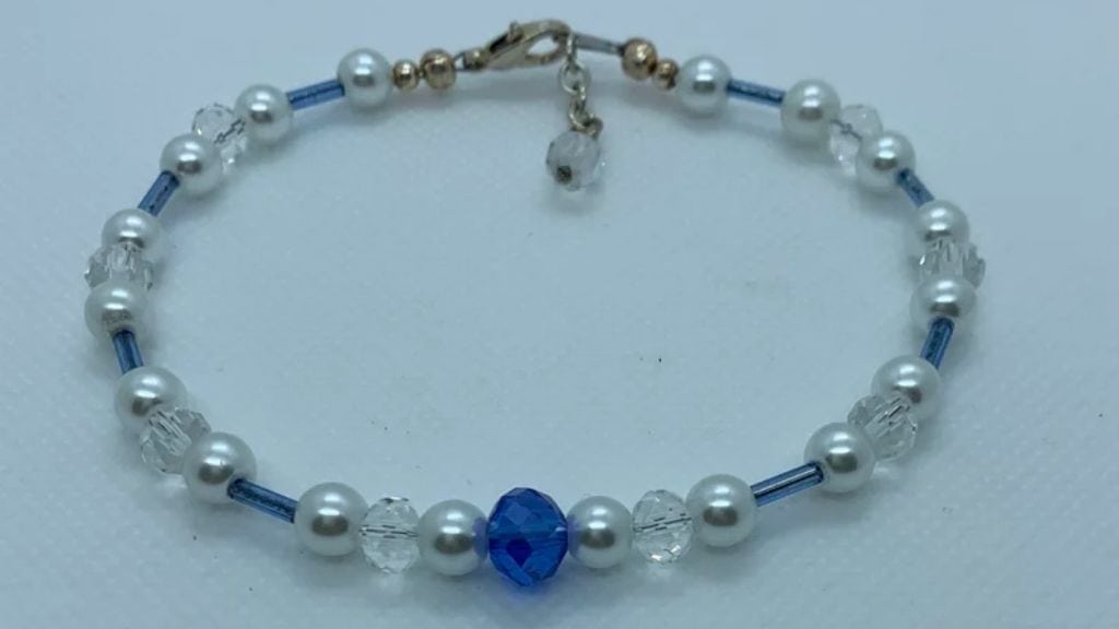Swarovski Pearl and Blue Crystal Bridal Anklet