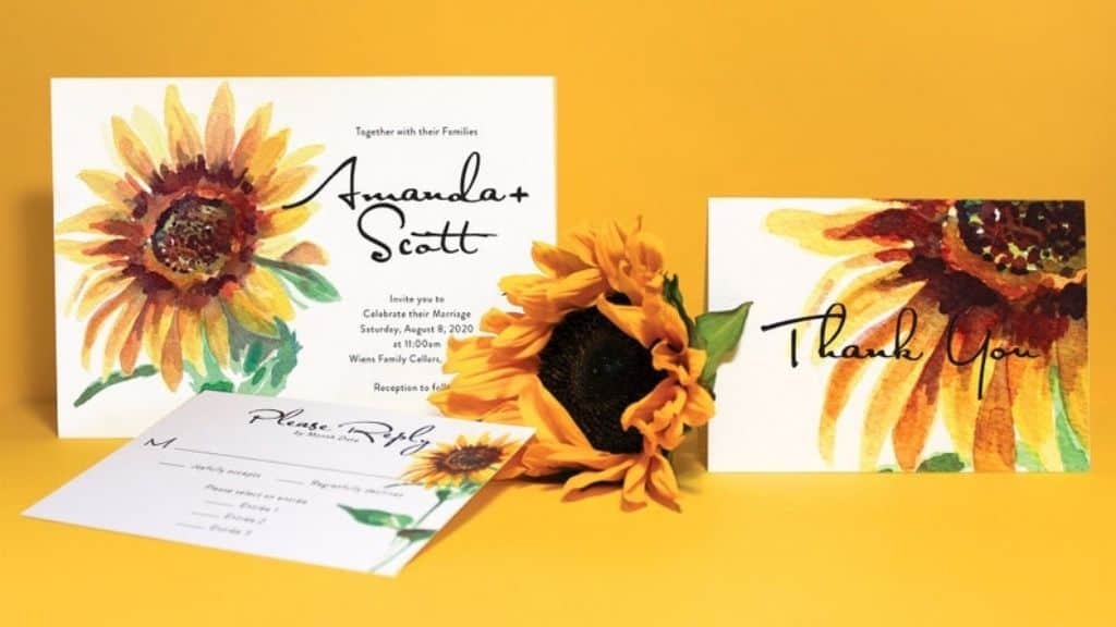 Sunflower Original Watercolor Invitation Suite