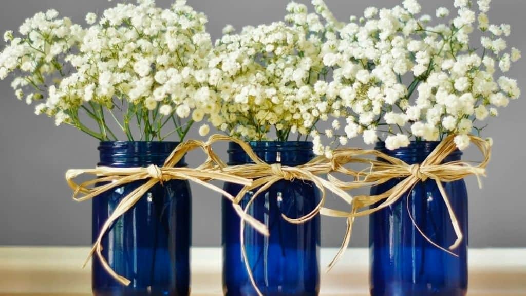 Baby’s Breath Navy Blue Mason Jar Vase