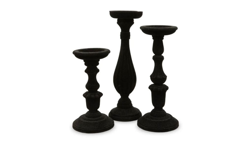 Set of 3 Black Vintage Spindle Candle Holders