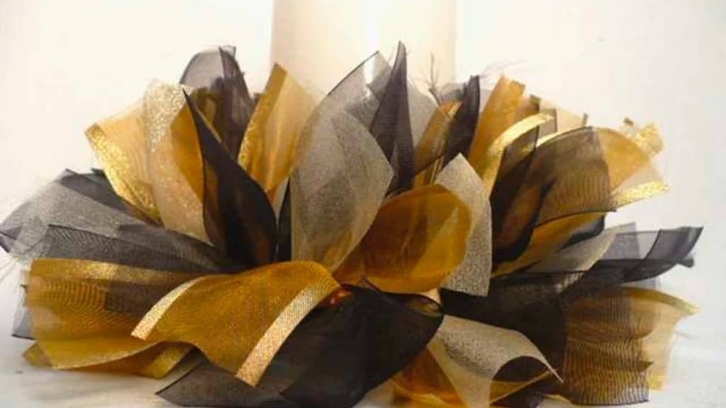 Black Gold Tone Ribbon Candle Ring