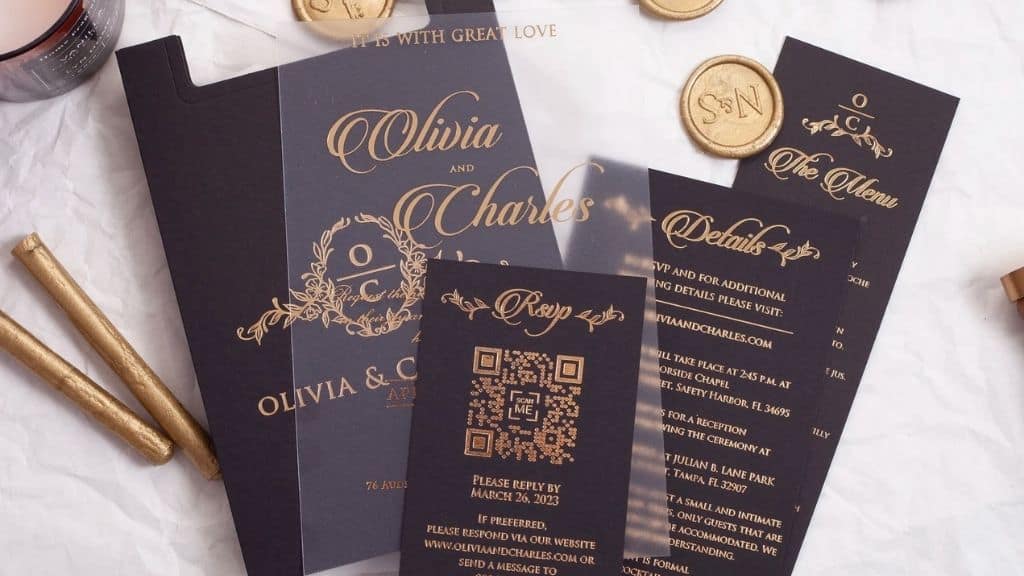 Luxury Black and Gold Acrylic Wedding Invitation