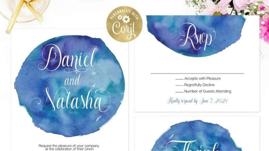 Blue Watercolor Wedding Invitation
