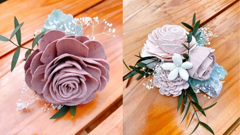 Blushing Rose Wooden Flower Corsage