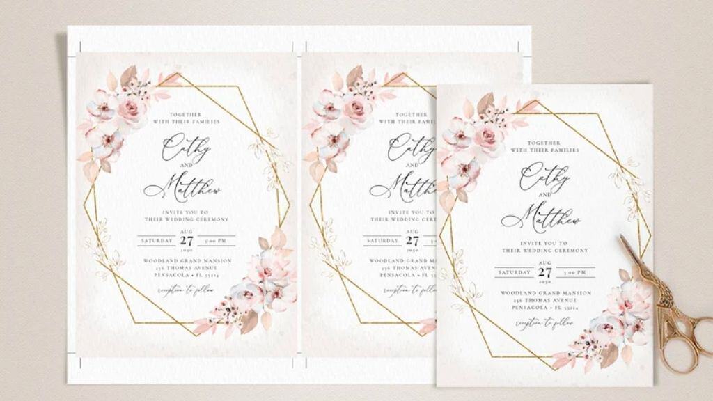 Boho Wedding Invitation with Pink Roses