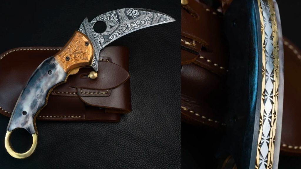8'' Damascus Fold Knife with Bone Handle
