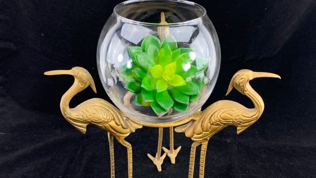 Brass Crane Fish Bowl Terrarium Stand