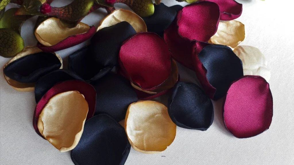 Burgundy Black Gold Satin Rose Petals