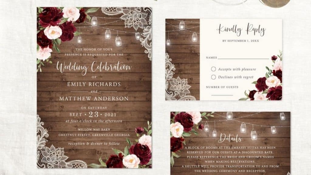 Rustic Burgundy Wedding Invitation by JetTemplate