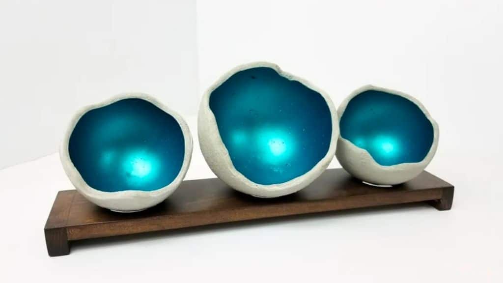 Teal Polymer Concrete Candle Holder