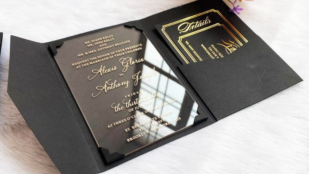 Elegant Pocket Acrylic Wedding Invitations
