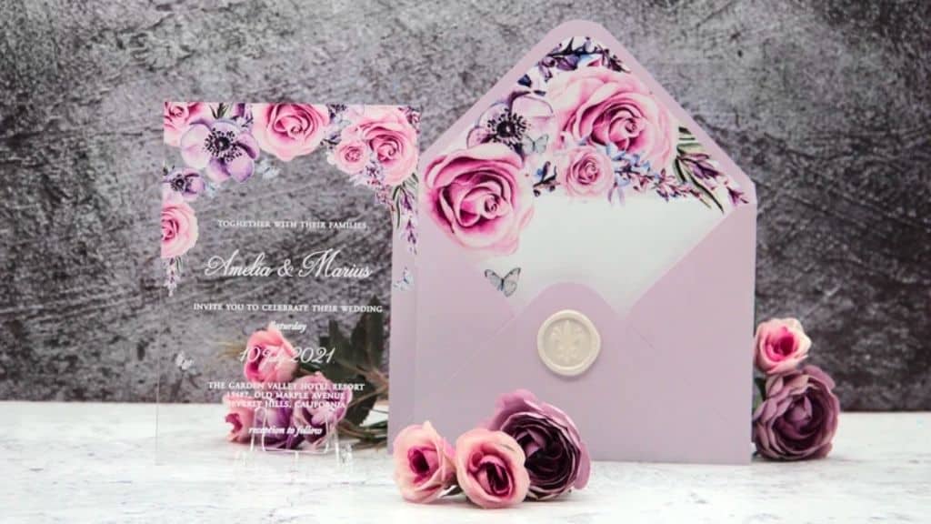 Vintage Pink Peony Acrylic Wedding Invitations