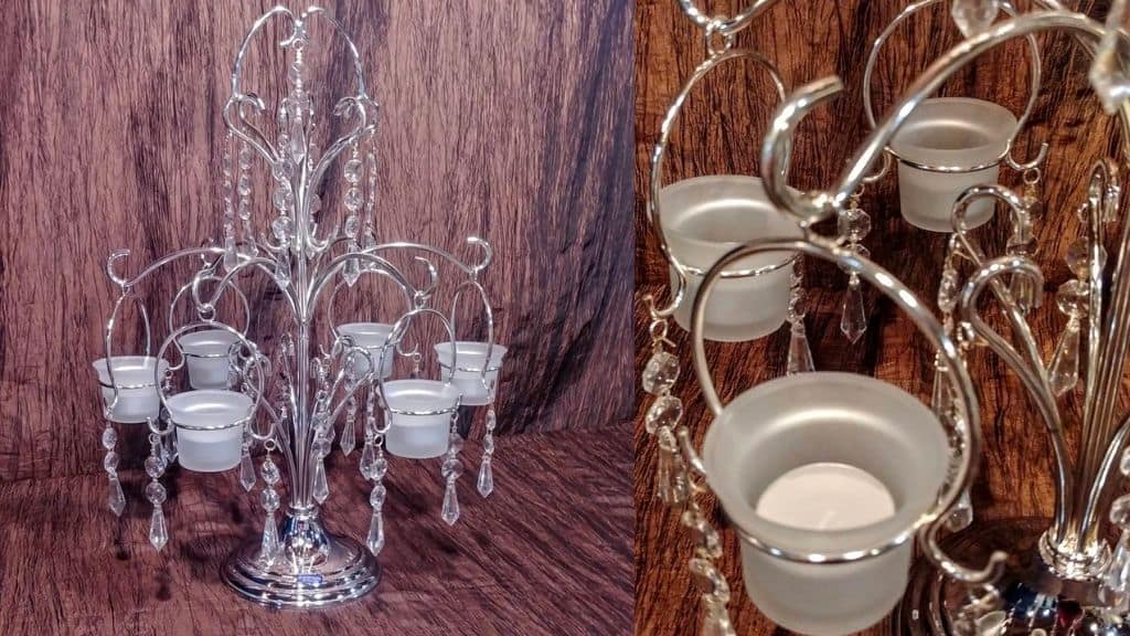 Jeweled Waterfall Silver Votive Centerpiece