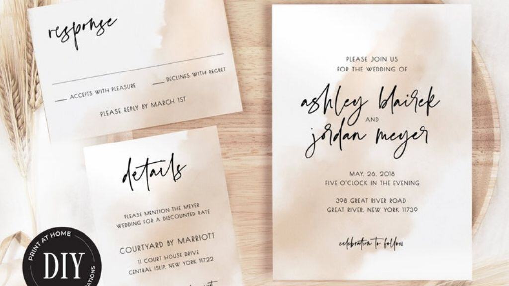 Delicate Neutral Watercolor Wedding Invite