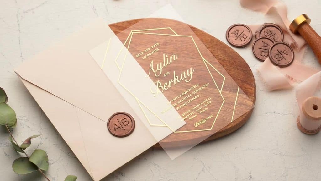 Elegant Gold Foil Acrylic Wedding Invitation