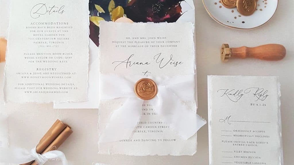 Elegant Silk Ribbon Wax Seal Wedding Invitations