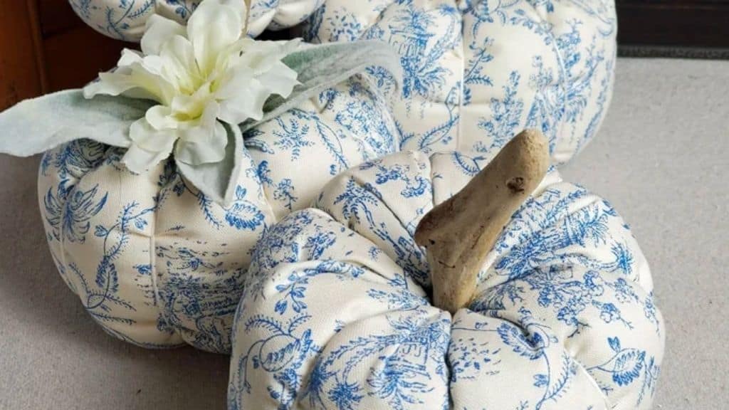 Blue Toile Fabric Decorative Pumpkin