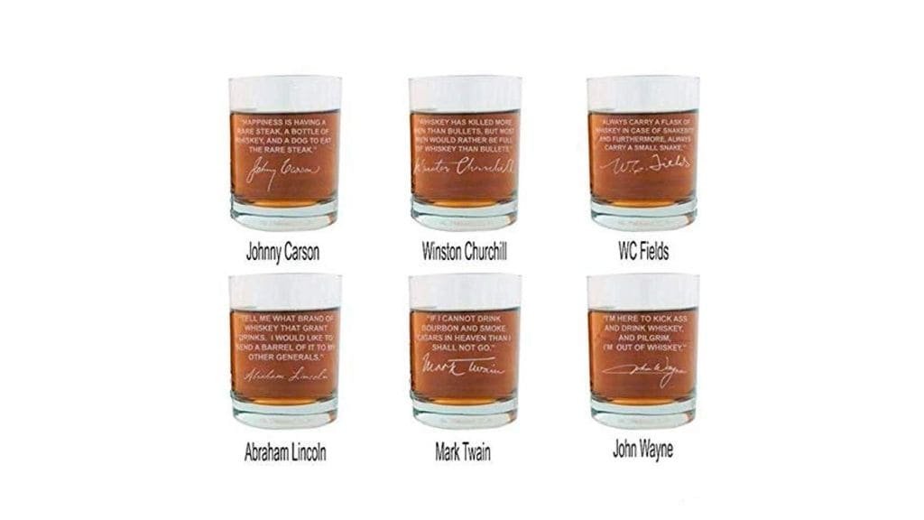 Famous Quote Etched Whiskey Glasses Set