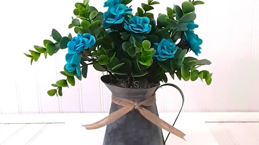 Farmhouse Teal Blue Roses Water Pitcher