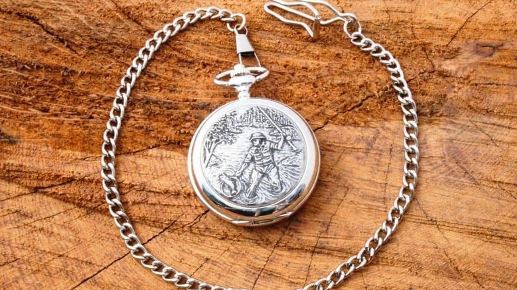 Fisherman Design Pewter Pocket Watch