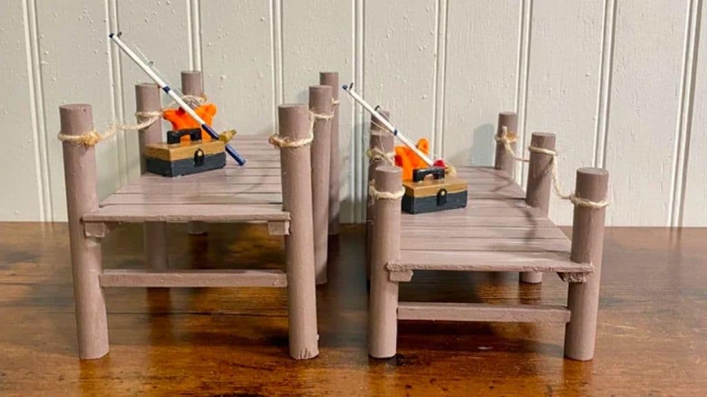 Miniature Basswood Fishing Dock with Rod