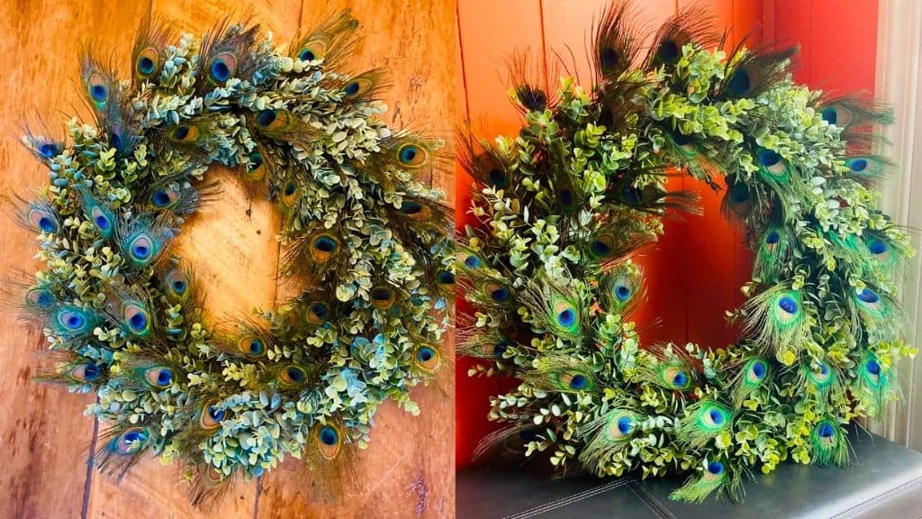 Frosted Eucalyptus Wreath with Peacock Feathers