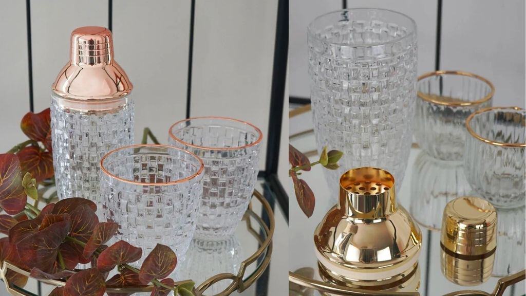 Luxury Textured Gold Glass Cocktail Shaker